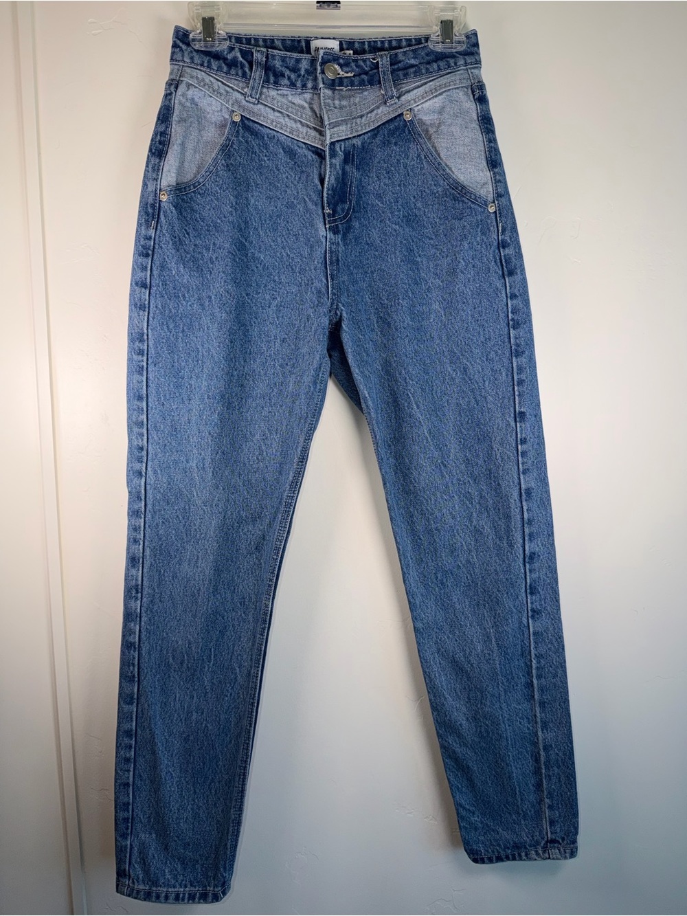 Princess Polly Colorblock Mom Jeans High Rise Contrast Panel Denim US 2